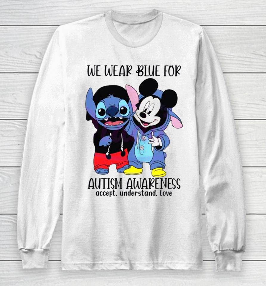 Stitch And Mickey We Wear Blue For Autism Awareness Long Sleeve T-Shirt