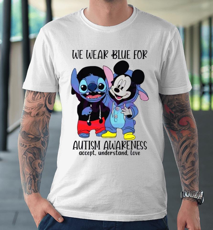 Stitch And Mickey We Wear Blue For Autism Awareness Premium T-Shirt