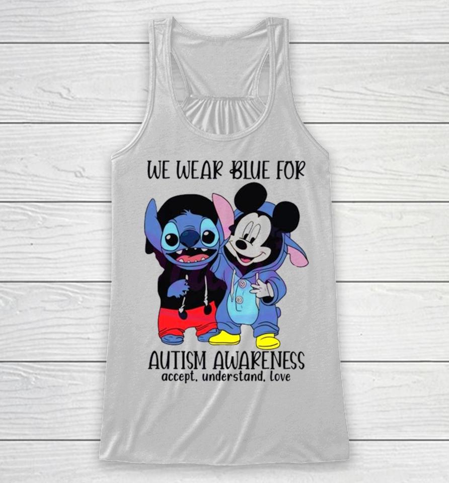 Stitch And Mickey We Wear Blue For Autism Awareness Racerback Tank