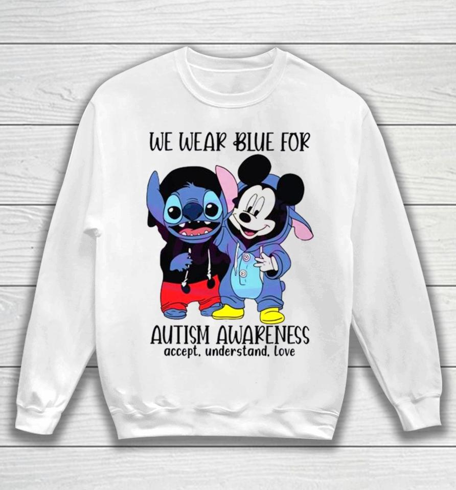 Stitch And Mickey We Wear Blue For Autism Awareness Sweatshirt