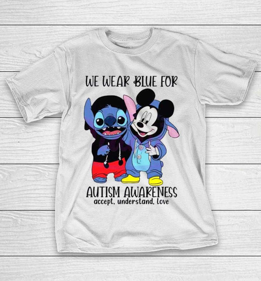 Stitch And Mickey We Wear Blue For Autism Awareness T-Shirt