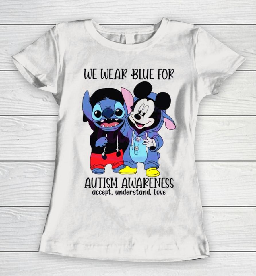 Stitch And Mickey We Wear Blue For Autism Awareness Women T-Shirt