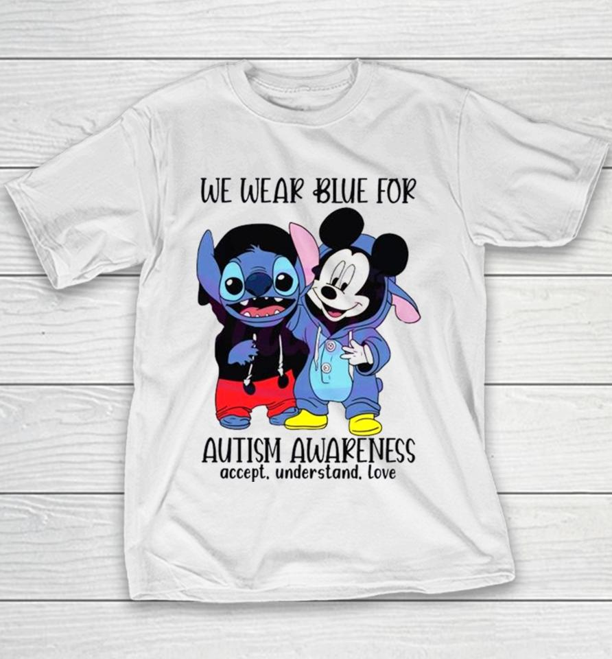 Stitch And Mickey We Wear Blue For Autism Awareness Youth T-Shirt