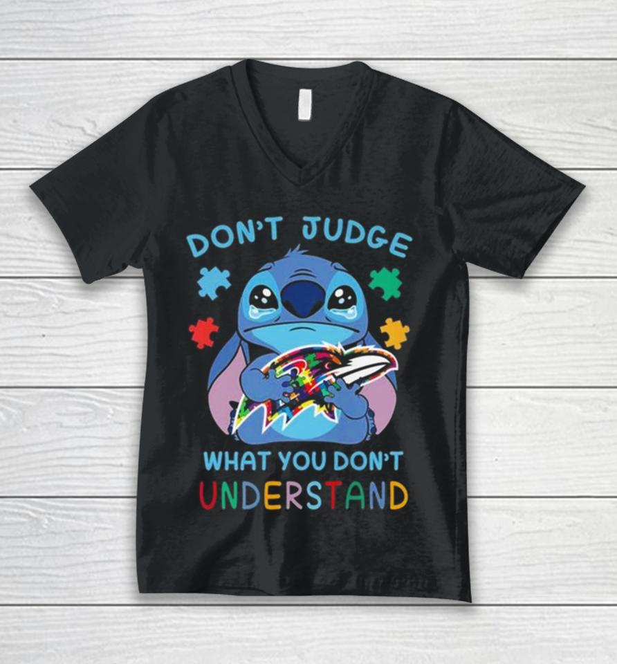 Stitch Baltimore Ravens Autism Awareness Don’t Judge What You Don’t Understand Unisex V-Neck T-Shirt