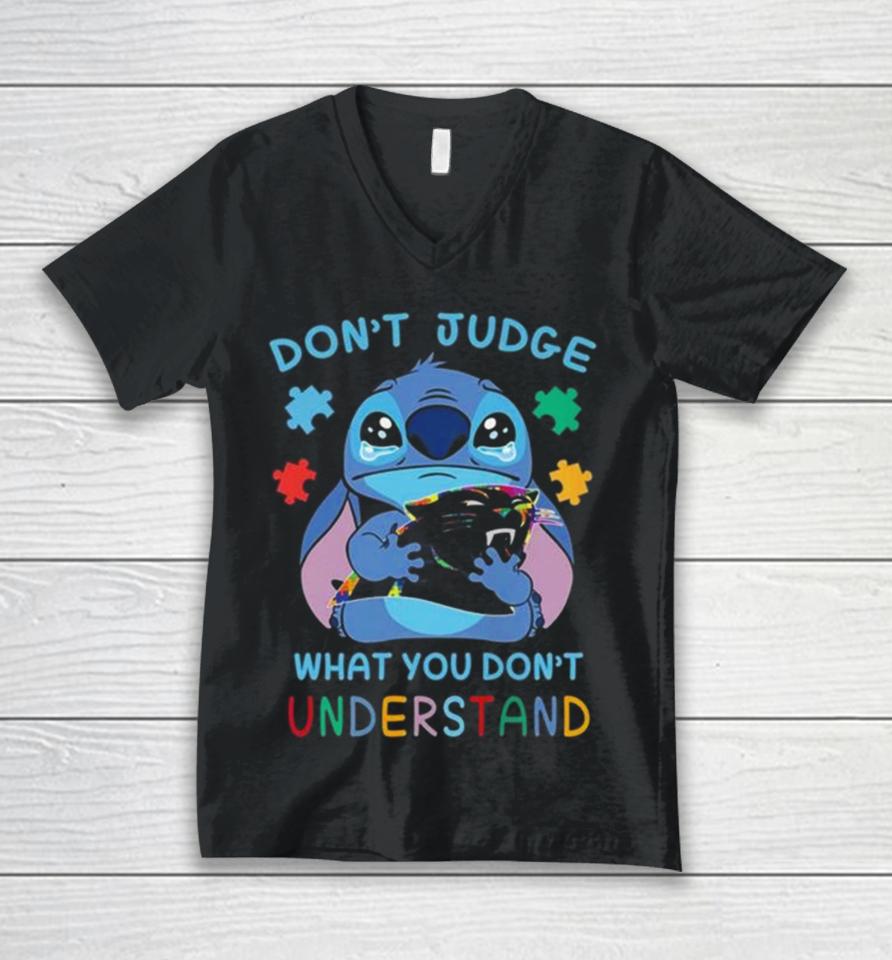 Stitch Carolina Panthers Autism Awareness Don’t Judge What You Don’t Understand Unisex V-Neck T-Shirt