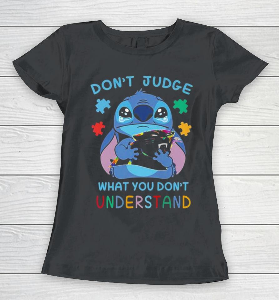 Stitch Carolina Panthers Autism Awareness Don’t Judge What You Don’t Understand Women T-Shirt