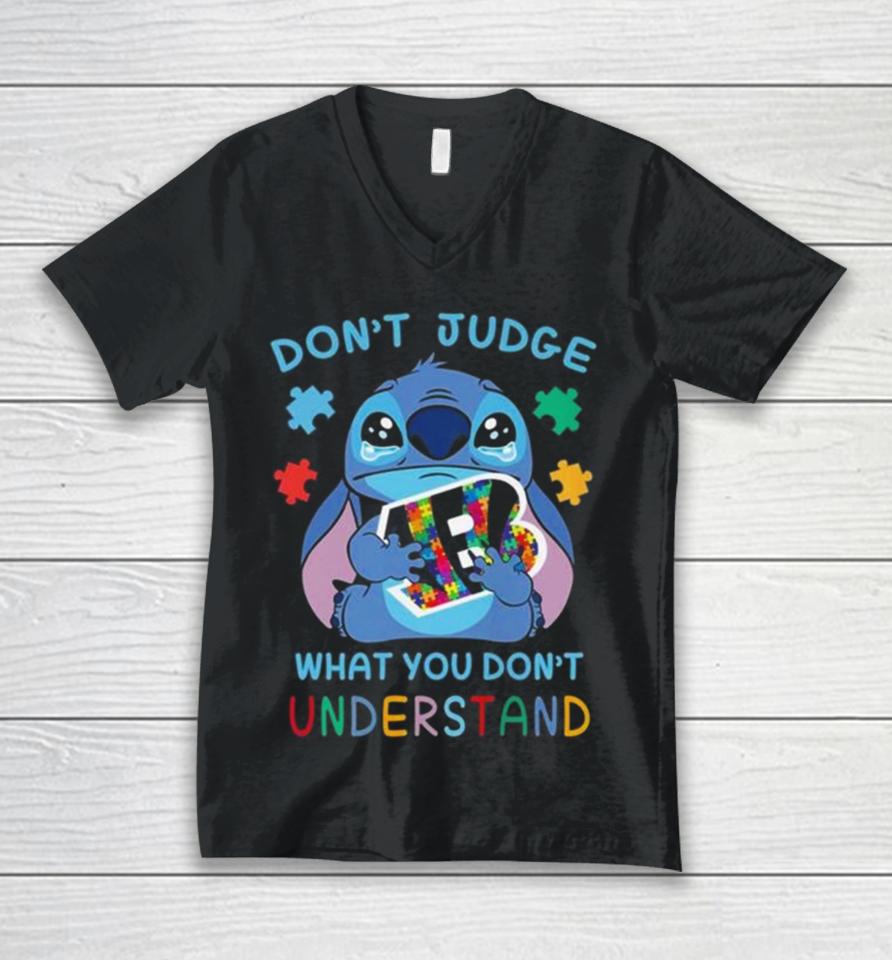 Stitch Cincinnati Bengals Autism Awareness Don’t Judge What You Don’t Understand Unisex V-Neck T-Shirt