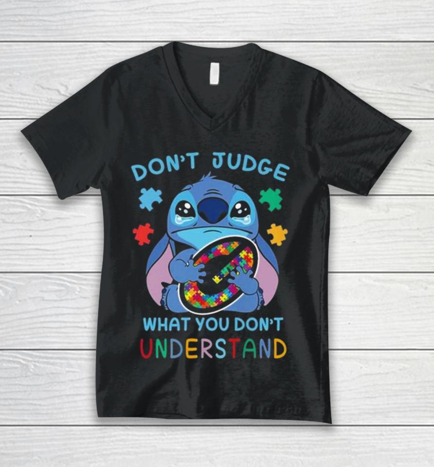 Stitch Green Bay Packers Autism Awareness Don’t Judge What You Don’t Understand Unisex V-Neck T-Shirt