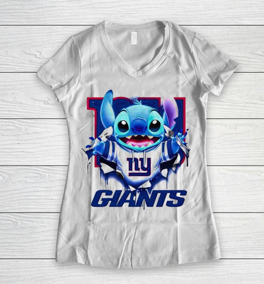 Stitch Inside New York Giants Logo 2024 Women V-Neck T-Shirt