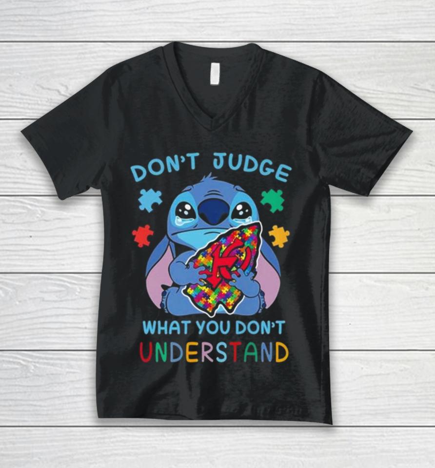 Stitch Kansas City Chiefs Autism Awareness Don’t Judge What You Don’t Understand Unisex V-Neck T-Shirt