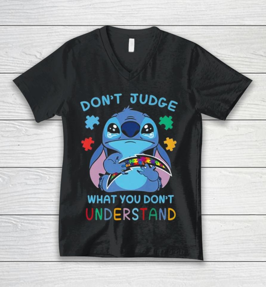 Stitch Los Angeles Chargers Autism Awareness Don’t Judge What You Don’t Understand Unisex V-Neck T-Shirt
