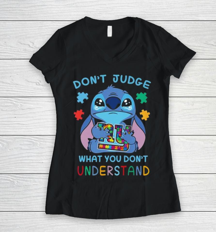 Stitch New York Giants Autism Awareness Don’t Judge What You Don’t Understand Women V-Neck T-Shirt