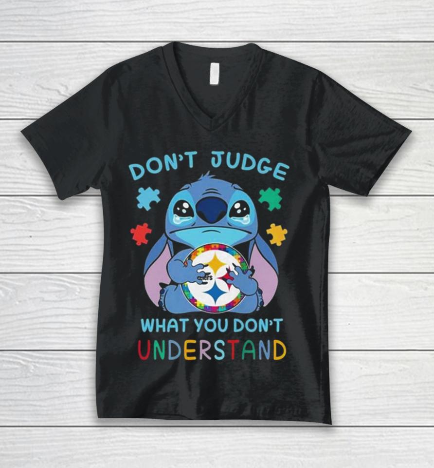 Stitch Pittsburgh Steelers Autism Awareness Don’t Judge What You Don’t Understand Unisex V-Neck T-Shirt