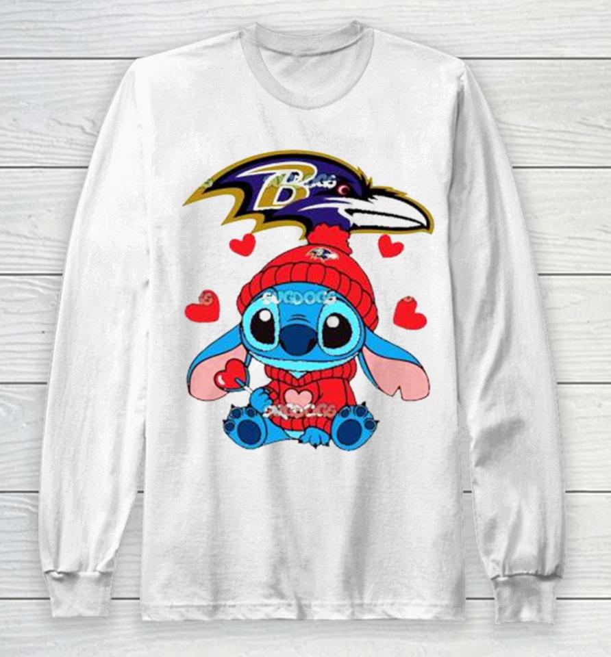 Stitch Valentine Candy Heart Baltimore Ravens Long Sleeve T-Shirt