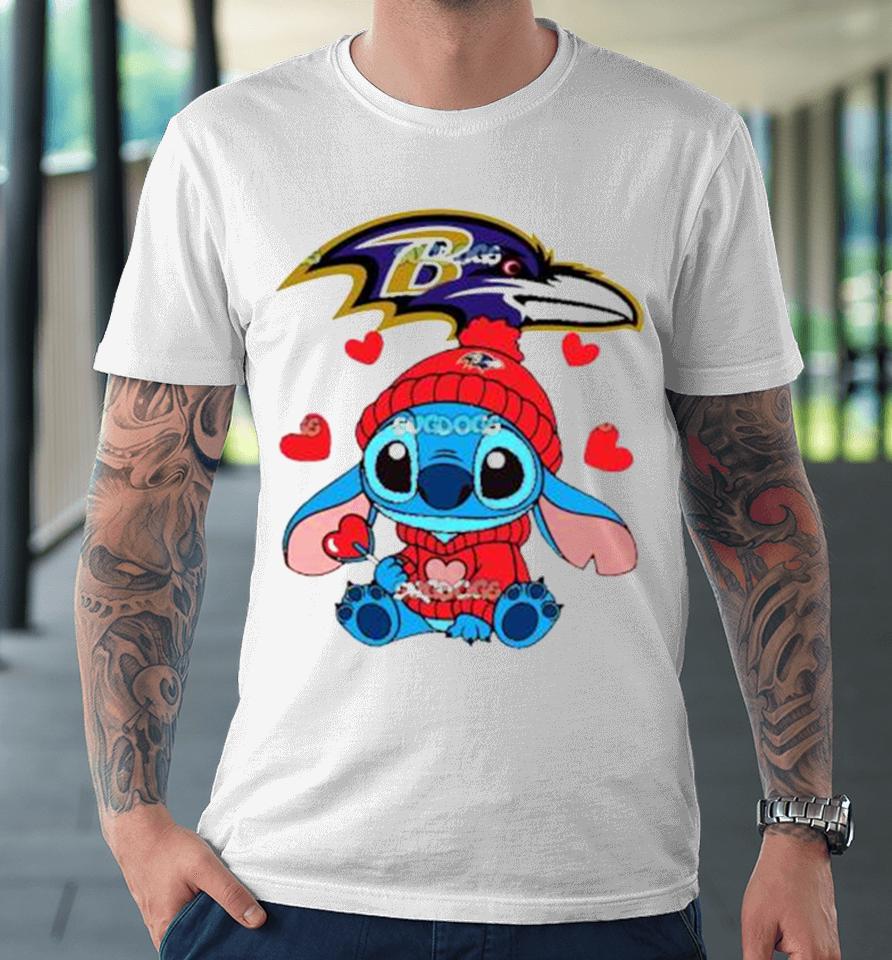 Stitch Valentine Candy Heart Baltimore Ravens Premium T-Shirt