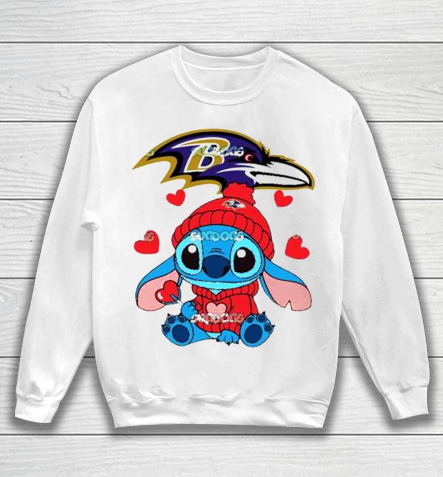 Stitch Valentine Candy Heart Baltimore Ravens Sweatshirt