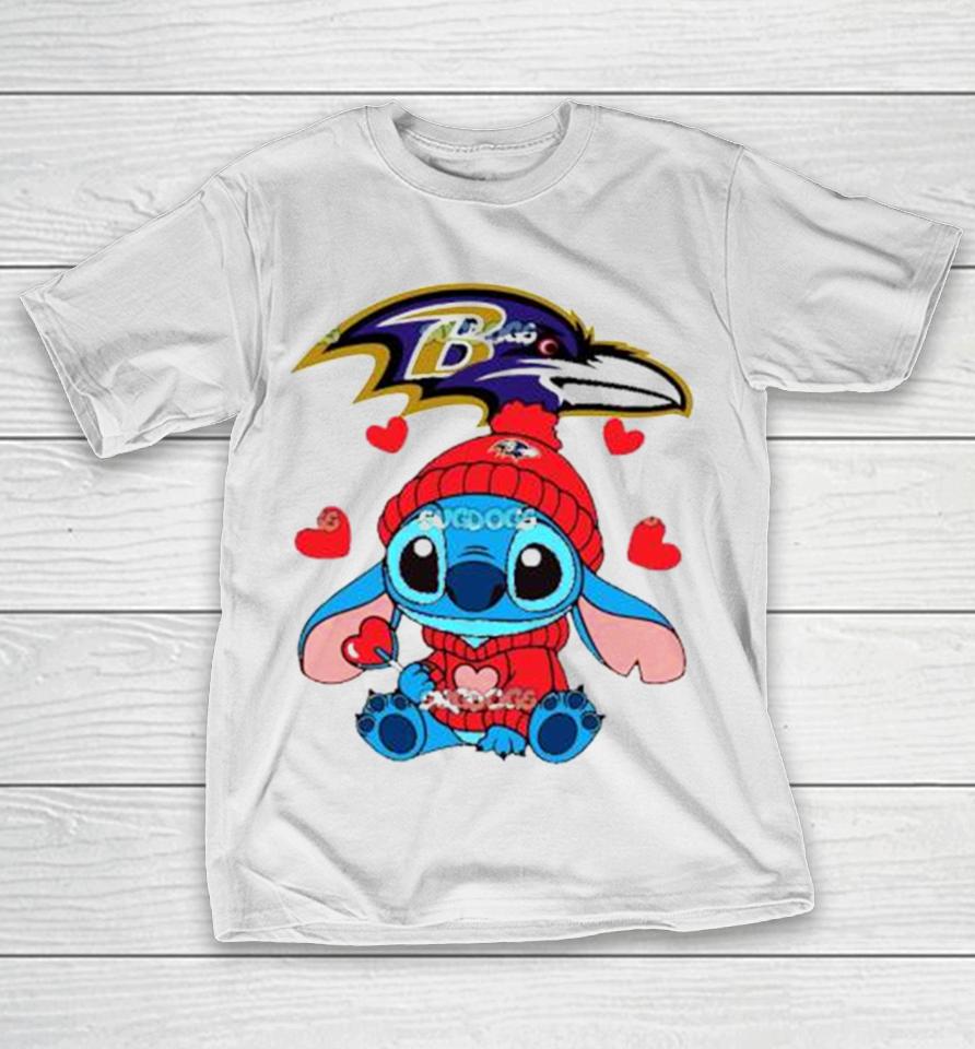 Stitch Valentine Candy Heart Baltimore Ravens T-Shirt