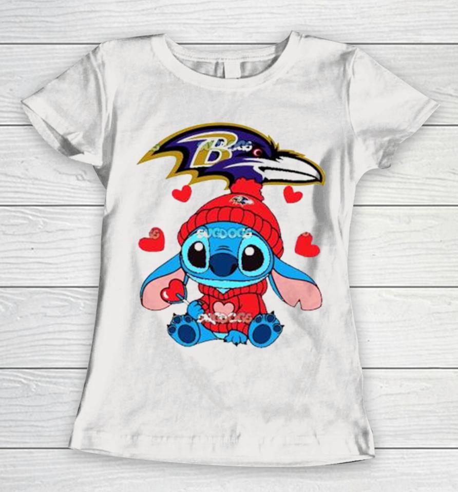 Stitch Valentine Candy Heart Baltimore Ravens Women T-Shirt