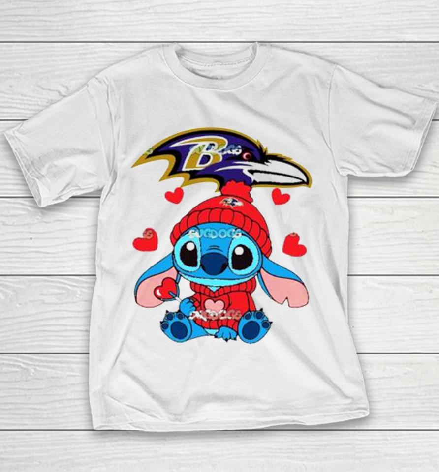 Stitch Valentine Candy Heart Baltimore Ravens Youth T-Shirt