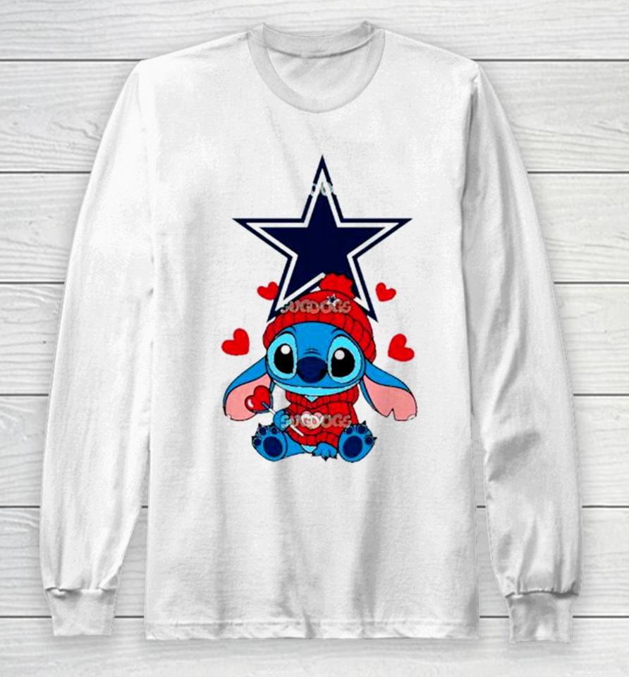 Stitch Valentine Candy Heart Dallas Cowboys Long Sleeve T-Shirt