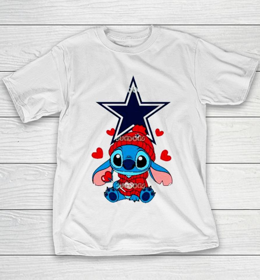 Stitch Valentine Candy Heart Dallas Cowboys Youth T-Shirt