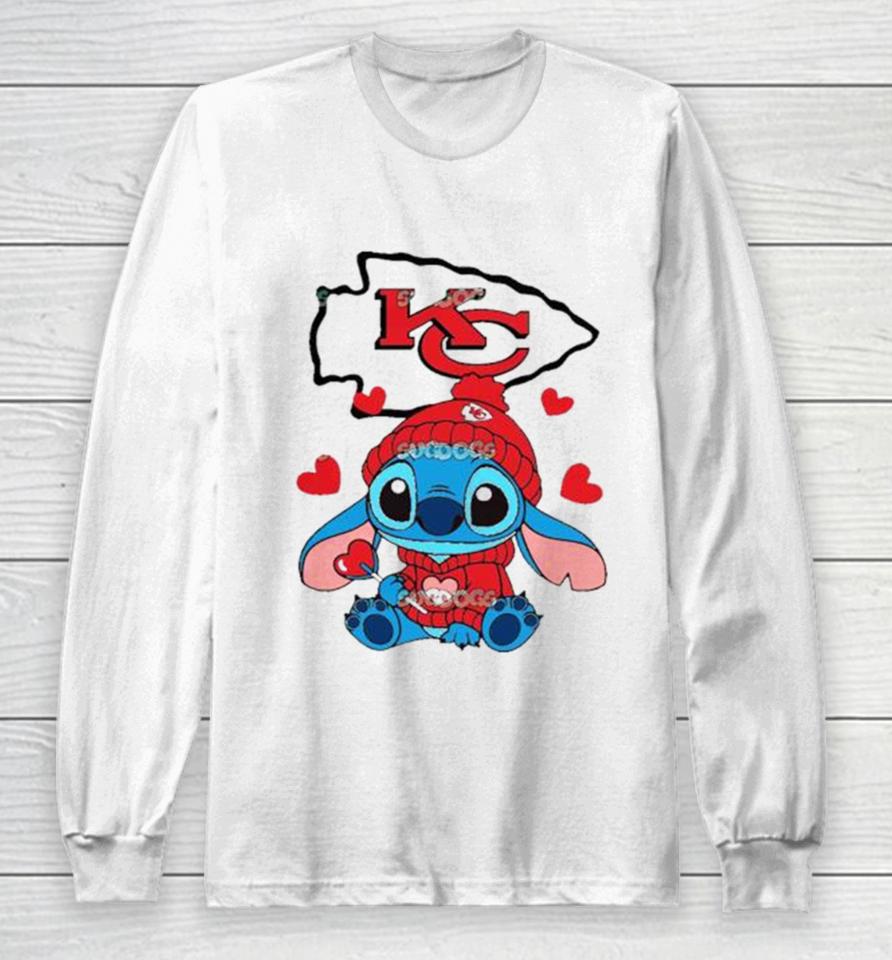 Stitch Valentine Candy Heart Kansas City Chiefs Long Sleeve T-Shirt