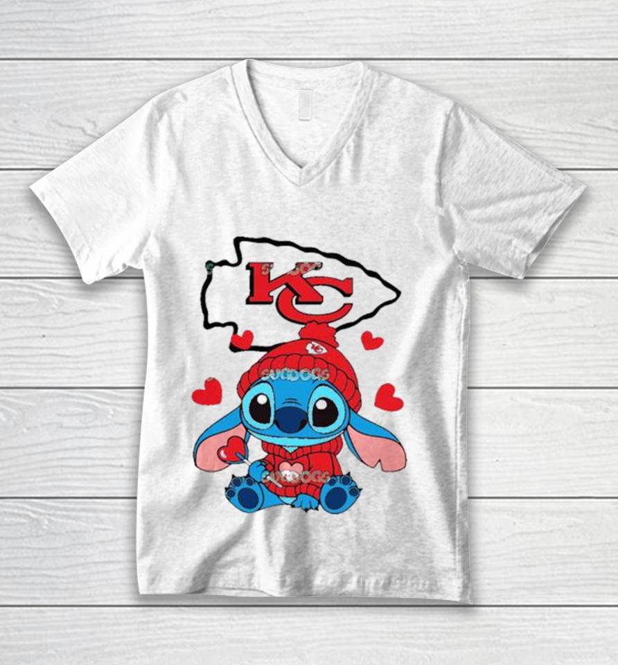 Stitch Valentine Candy Heart Kansas City Chiefs Unisex V-Neck T-Shirt