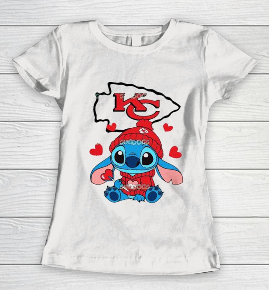 Stitch Valentine Candy Heart Kansas City Chiefs Women T-Shirt