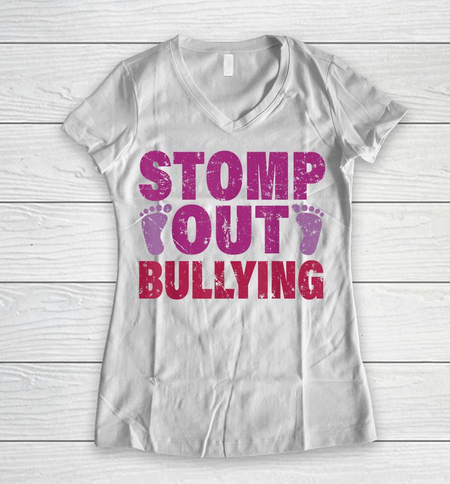Stomp Out Bullying Anti Bullying Prevention Awareness Women V-Neck T-Shirt