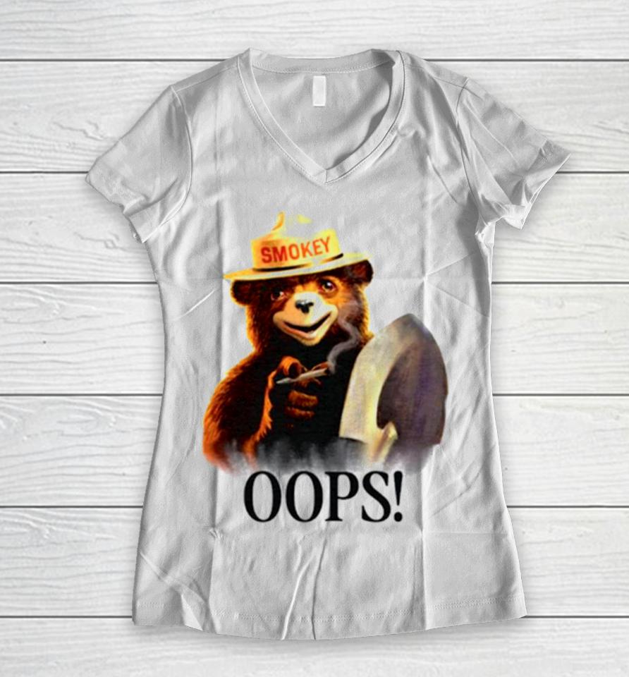 Stoner Smokey Bear Oops Women V-Neck T-Shirt