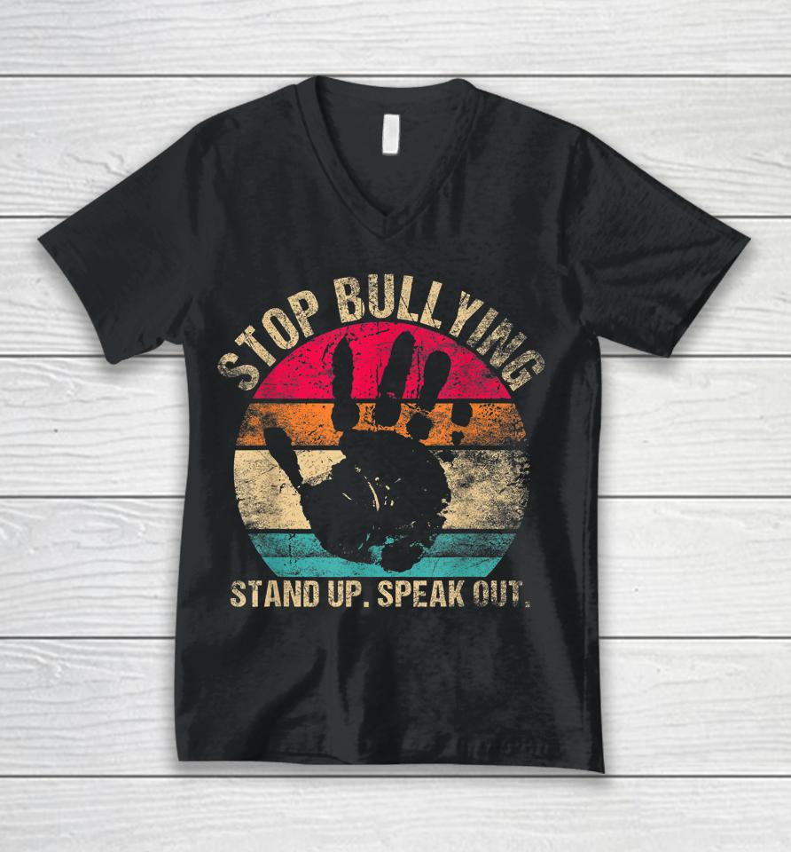 Stop Bullying Orange Shirt Stand Up Speak Out Unity Day Unisex V-Neck T-Shirt