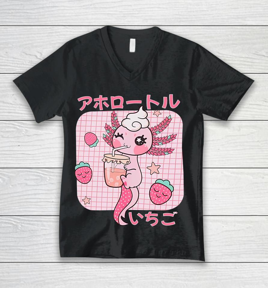 Strawberry Axolotl Unisex V-Neck T-Shirt