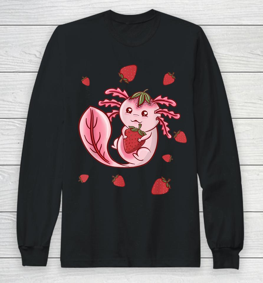 Strawberry Kawaii Axolotl Japanese Anime Manga Cottagecore Long Sleeve T-Shirt