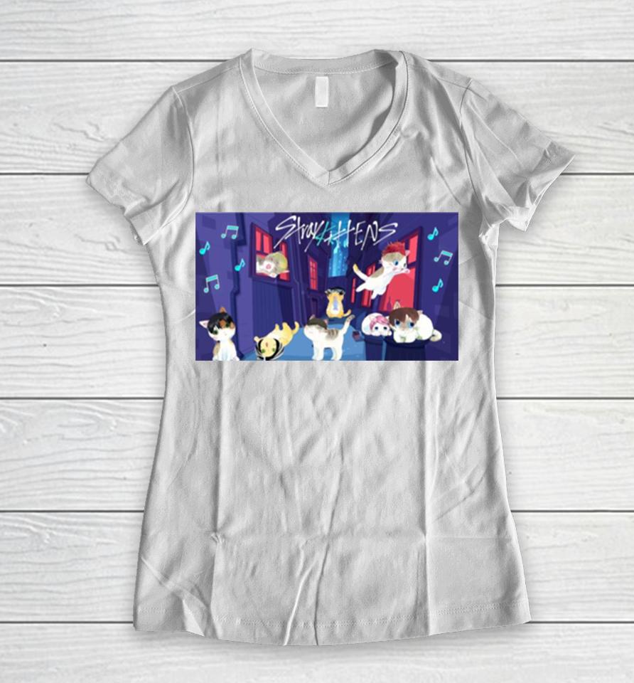 Stray Kittens Inspired By Stray Kids Women V-Neck T-Shirt