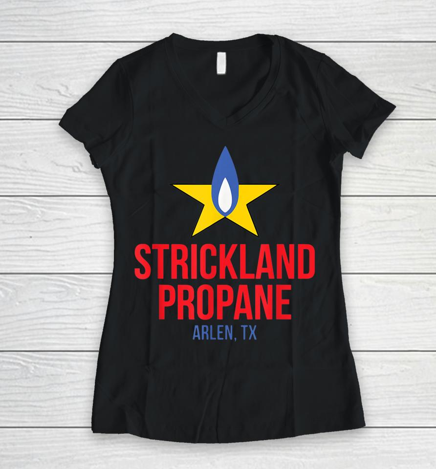 Strickland Propane Arlen Texas Taste The Meat Not The Heat Women V-Neck T-Shirt
