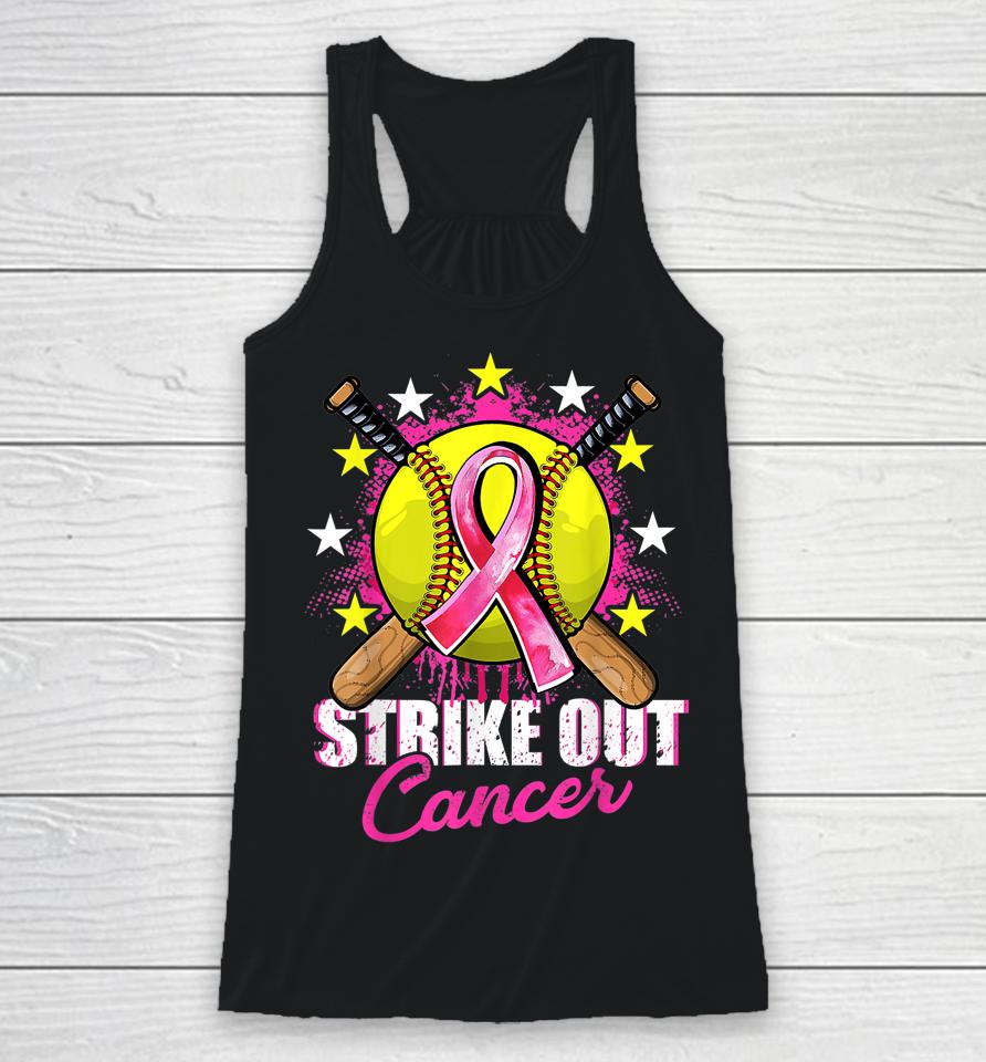 Strike Out Breast Cancer Awareness Day Pink Ribbon Softball Racerback Tank