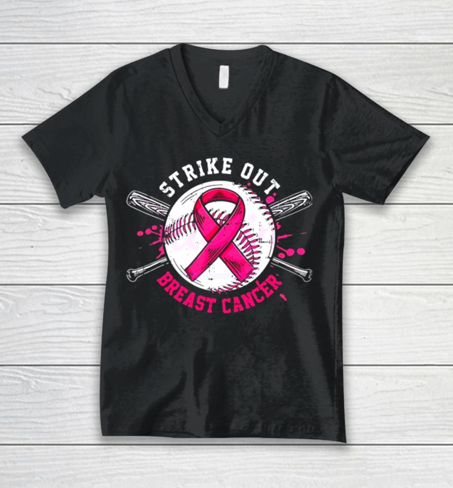 Strike Out Breast Cancer Pink Ribbonshirts Unisex V-Neck T-Shirt