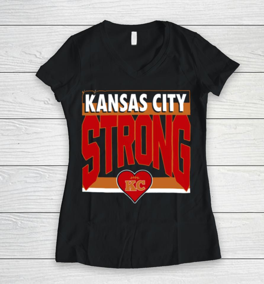Strong Kansas City Heart Football Women V-Neck T-Shirt