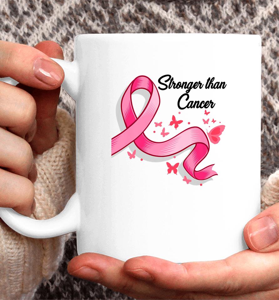 Stronger Than Breast Cancer Awareness Pink Ribbon Butterfly Coffee Mug