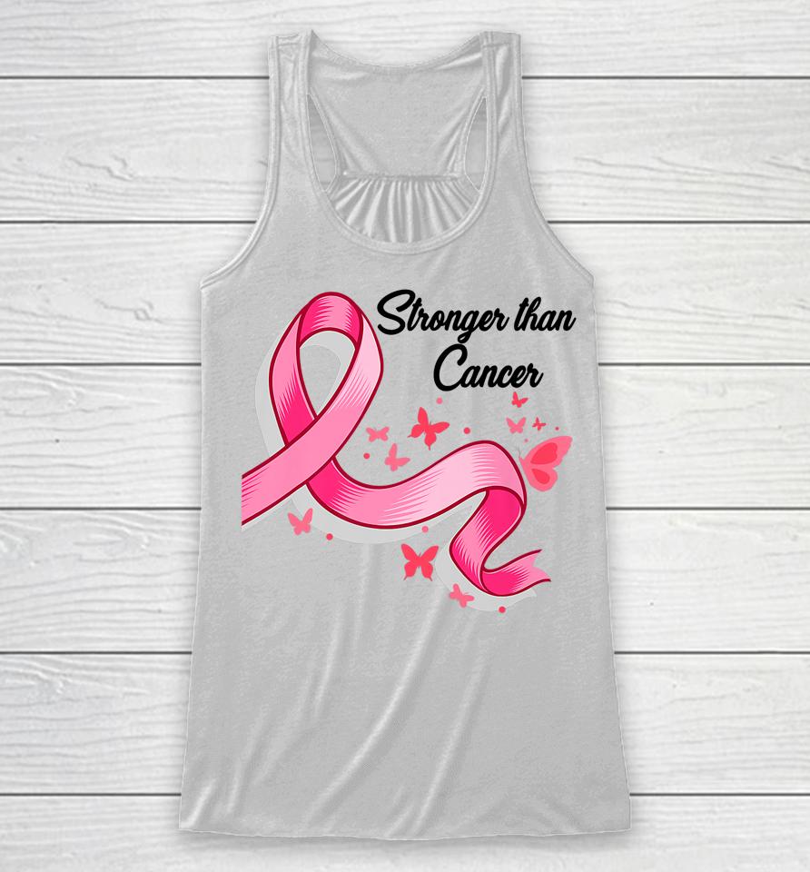 Stronger Than Breast Cancer Awareness Pink Ribbon Butterfly Racerback Tank