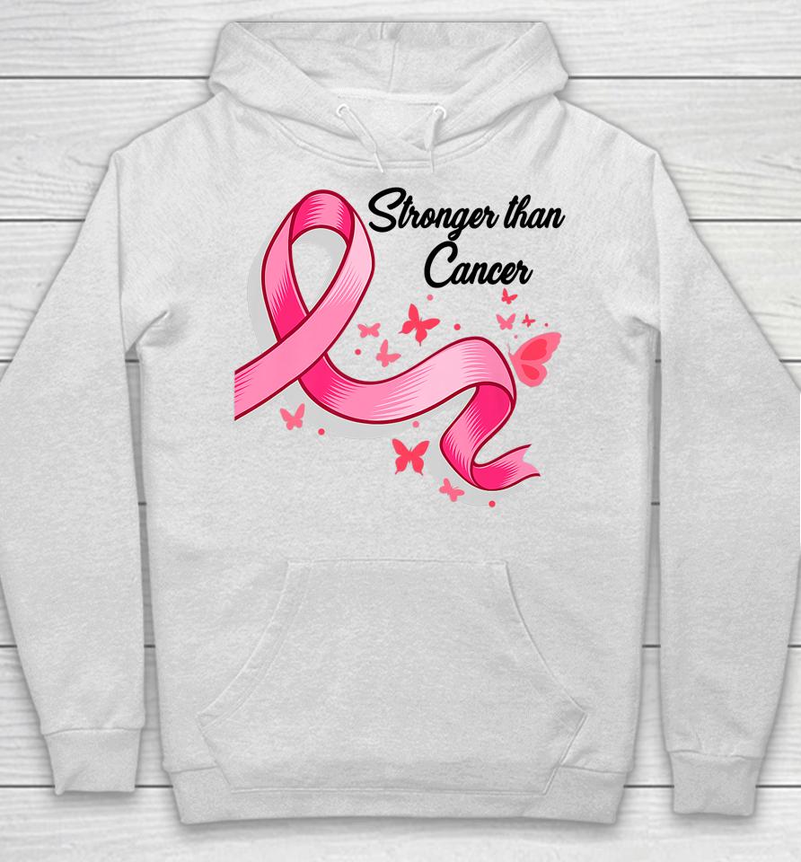 Stronger Than Breast Cancer Awareness Pink Ribbon Butterfly Hoodie