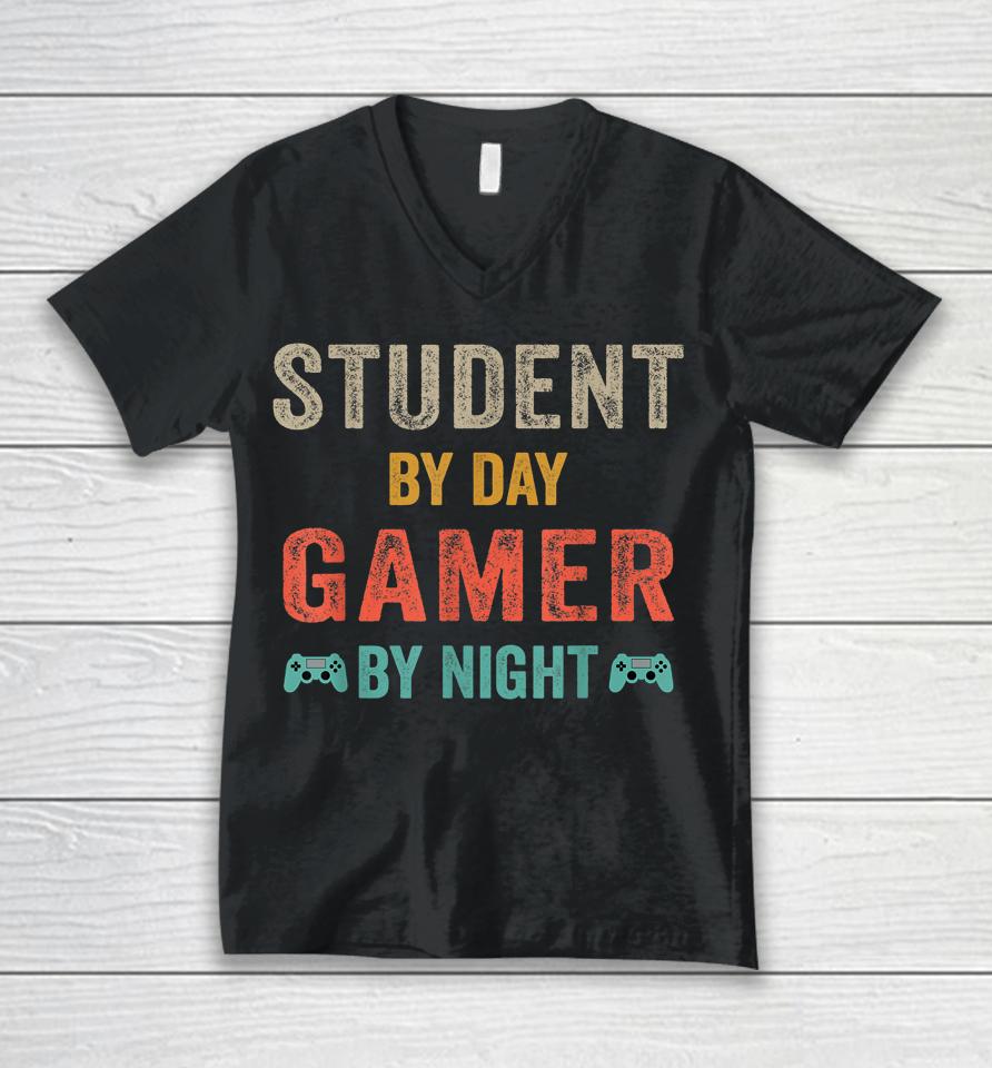 Student By Day Gamer By Night Unisex V-Neck T-Shirt