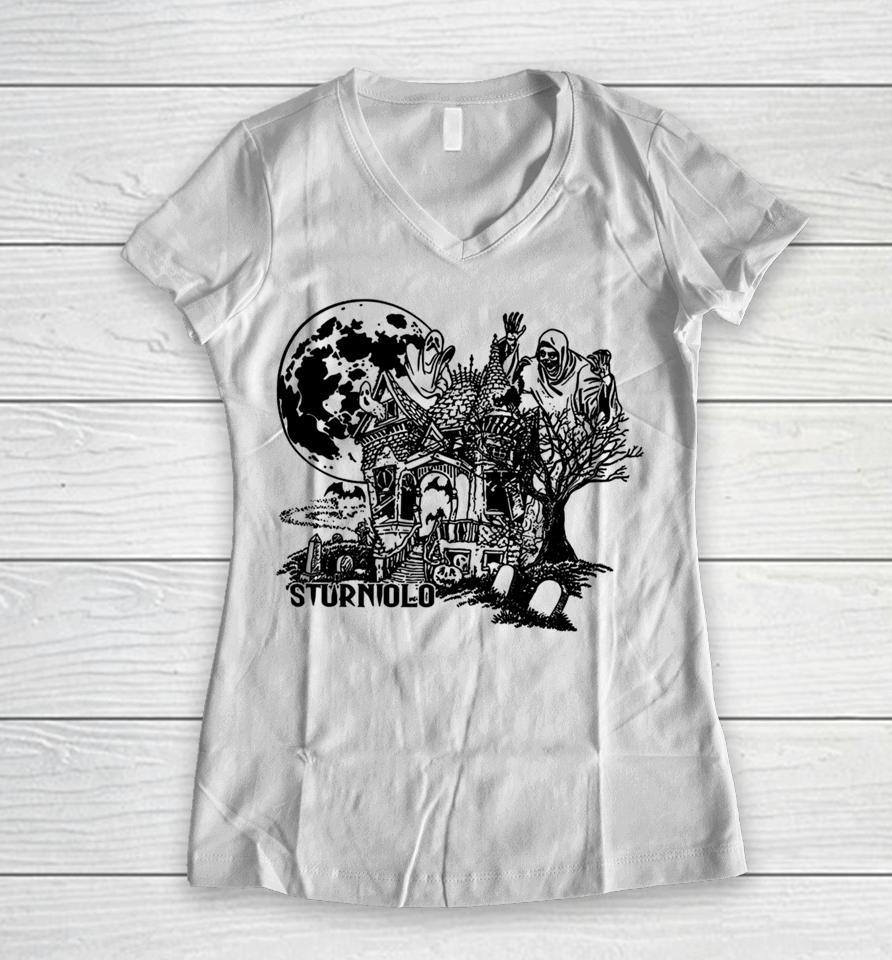Sturnioloclothing Let's Trip Haunted House Women V-Neck T-Shirt
