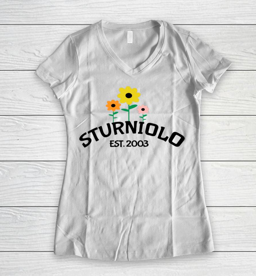 Sturnioloclothing Merch Sturniolo Triplet Flower Est 2023 Women V-Neck T-Shirt