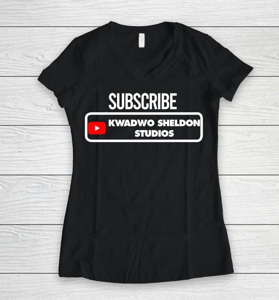 Subcribe Kwadwo Sheldon Studios Women V-Neck T-Shirt