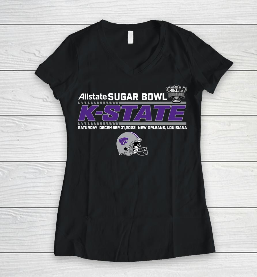 Sugar Bowl 2022 K State Ncaa Team Helmet Fan Shop Women V-Neck T-Shirt