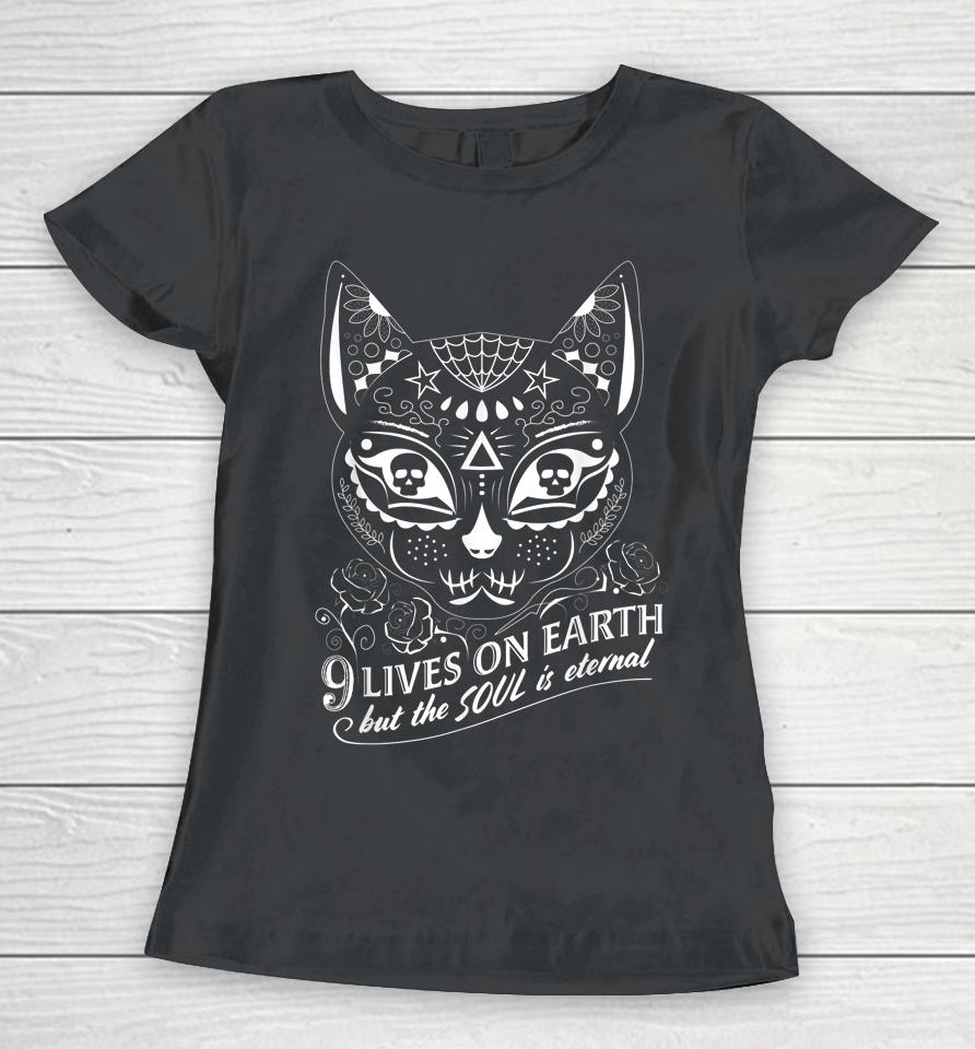 Sugar Skull Cat Halloween Day Of The Dead Dia De Los Muertos Women T-Shirt