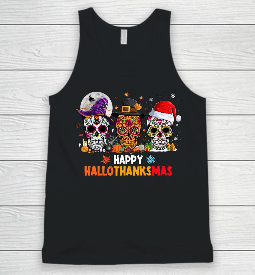 Sugar Skull Hallothanksmas Halloween Thanksgiving Christmas Unisex Tank Top