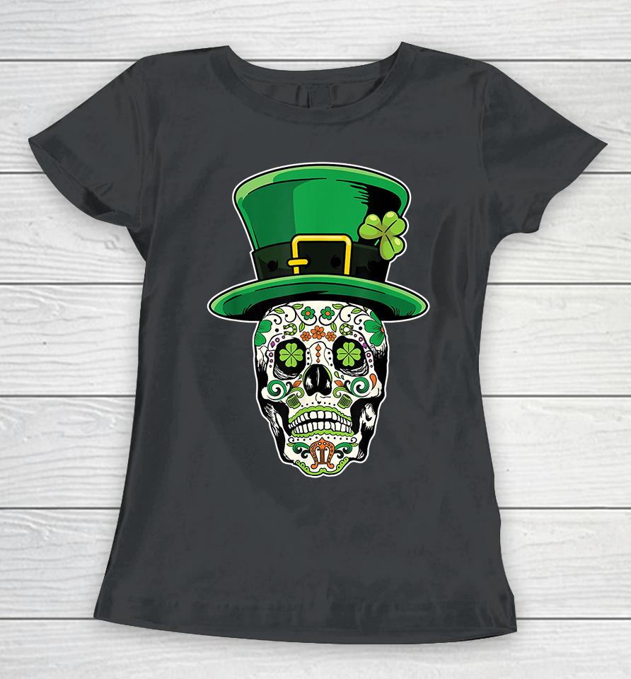 Sugar Skull Saint Patricks Day Of Dead Women T-Shirt