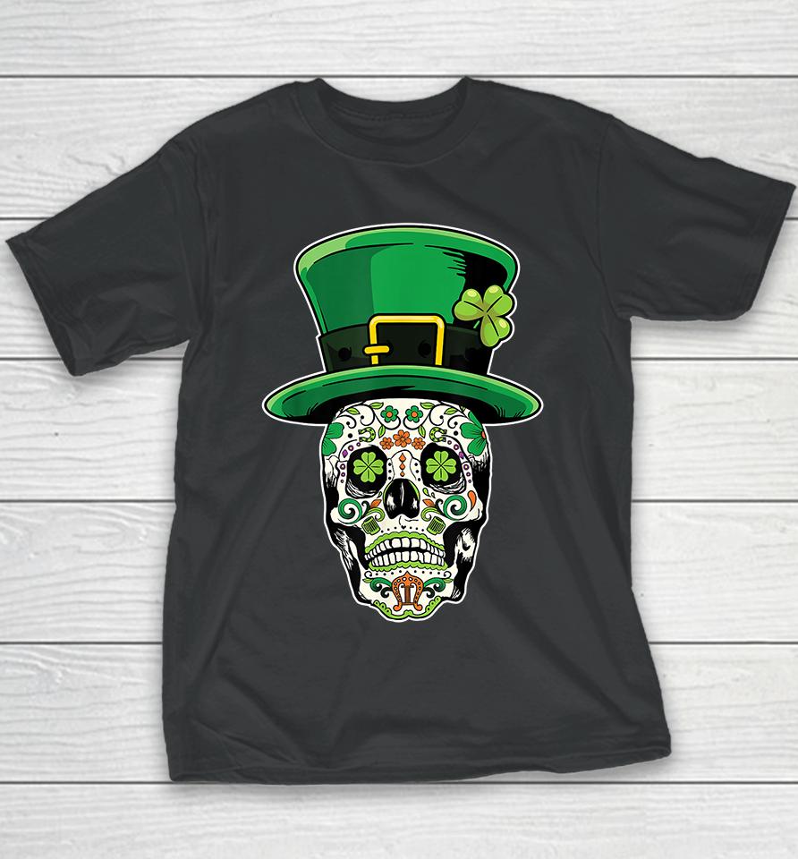 Sugar Skull Saint Patricks Day Of Dead Youth T-Shirt